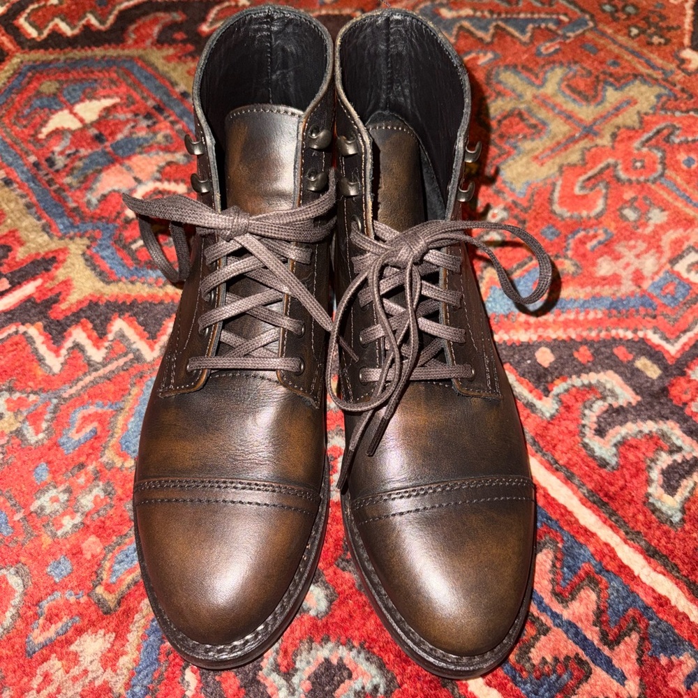 New In Box Thursday Boots Womens Black Coffee Leather Captain Boot Size 8.5 - Picture 3 of 12